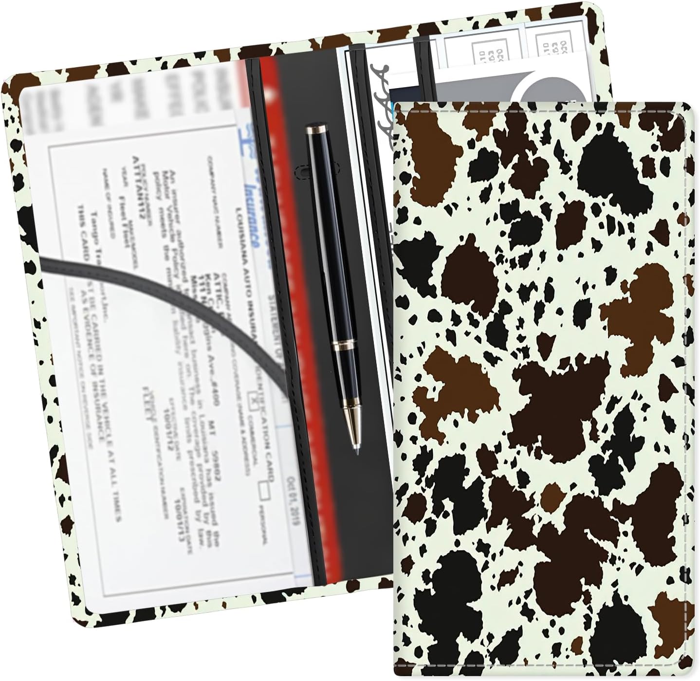 Leather Car Registration and Insurance Card Holder, Cute Car Accessories Vehicle Glove Box Car Organizer for Documents, Cards, License Grey Cute Flowers