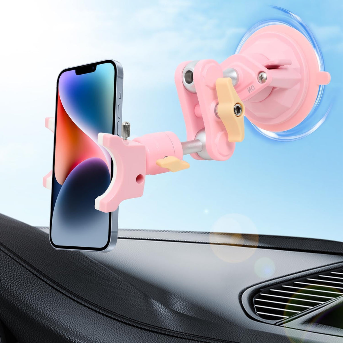 Suction Cup Phone Mount 360 Rotating Universal Ball Head Arm for Car Dashboard Windshield Vehicle Sunroof (Black)