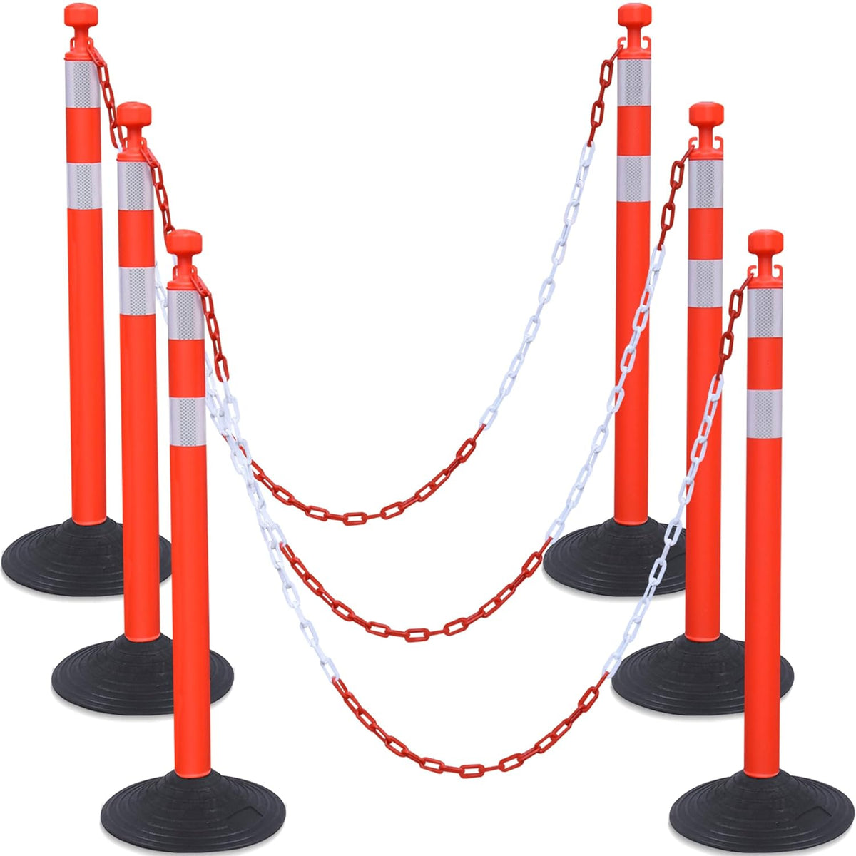 OrangeStar 6 Pack Traffic Delineator Posts, 40"Crowd Control Stanchions