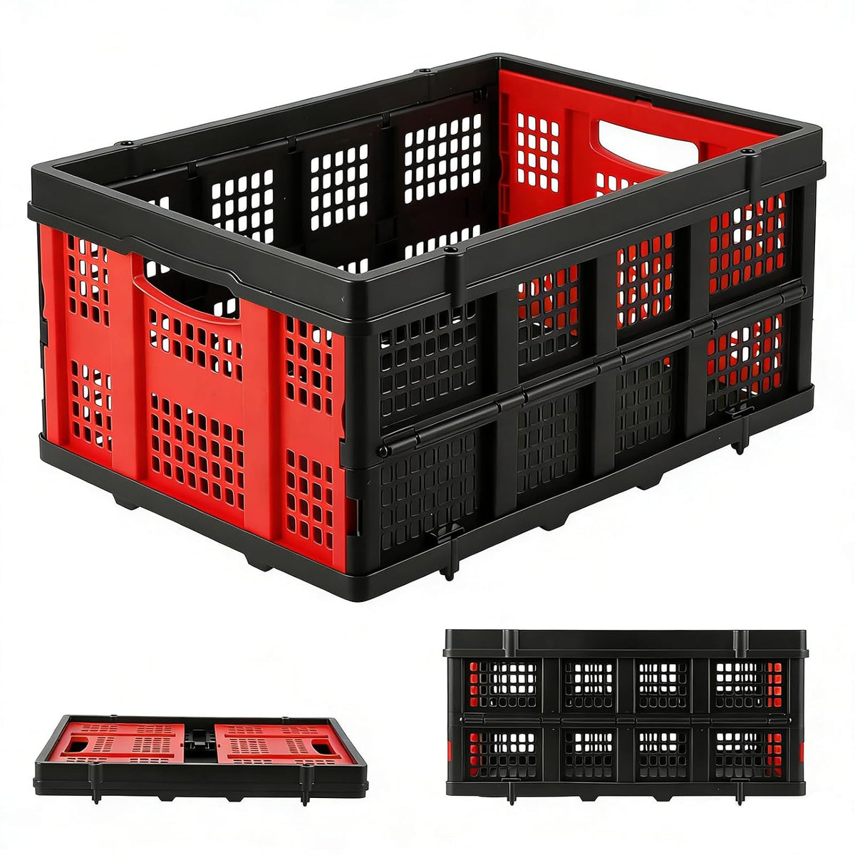 Garvee Heavy Duty Milk Crate Collapsible - 55L Foldable Storage Crate with Handles, Stackable Plastic Crates for Groceries, Moving, Camping & Car Storage (Blue)