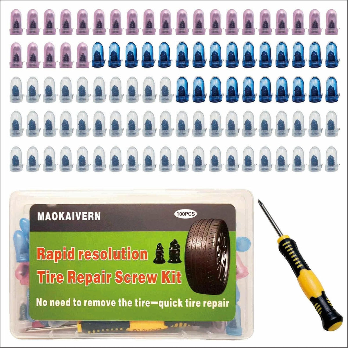 65PCS Tire Plugs, Tire Plugs Screw Type, User-Friendly for All Drivers, Screw in Tire Repair Plugs and Screw Tire Plug Kit, for Temporary Puncture Repair on Cars, SUV Tires(Black)