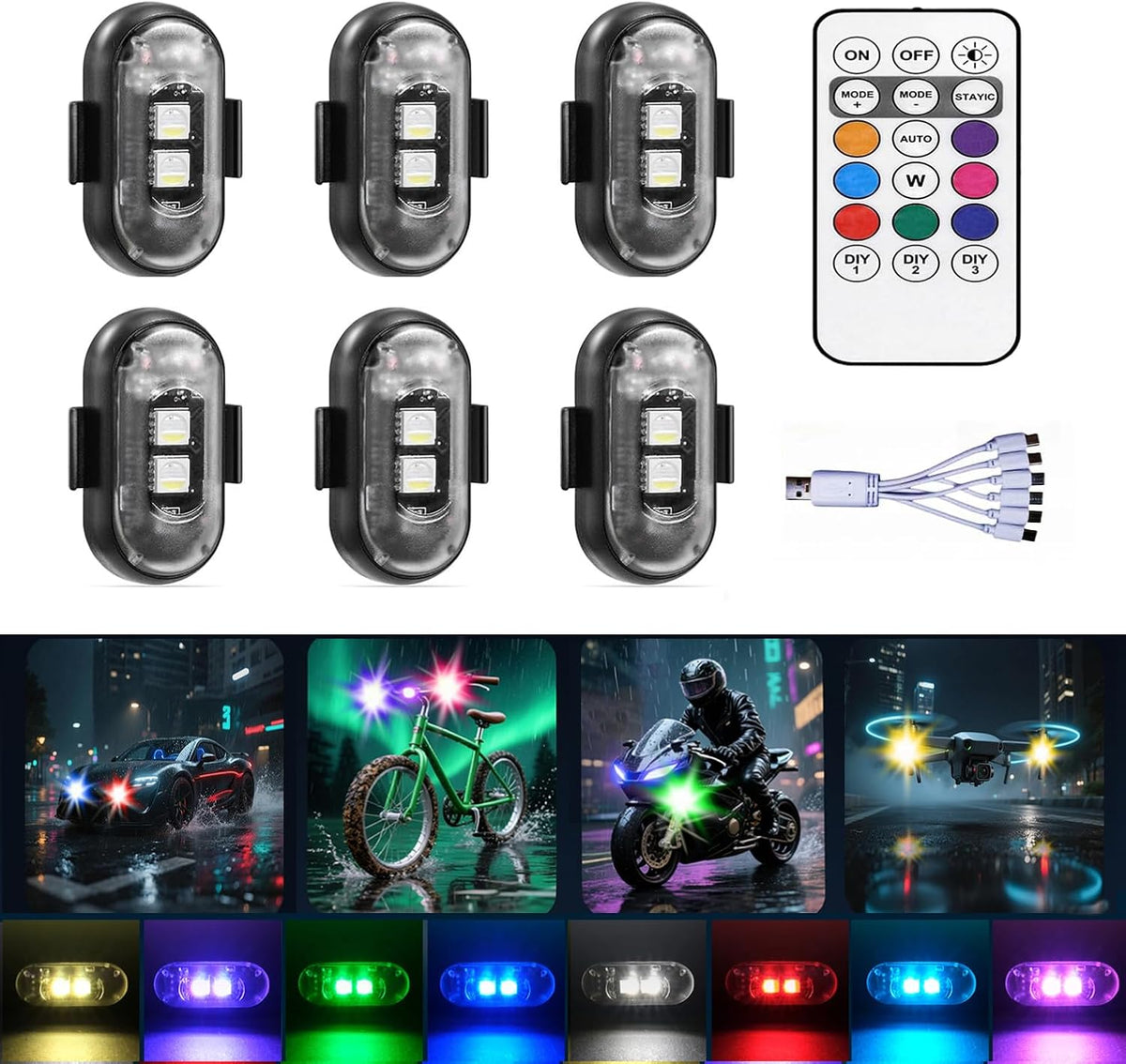 8-Pack Wireless LED Strobe Lights for Car Interior Ambiance with 8 Colors