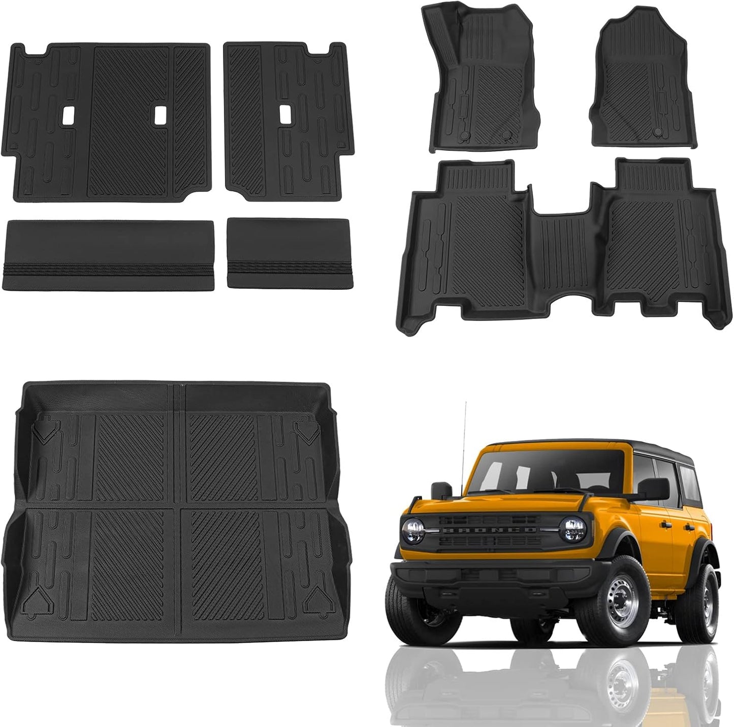 Cargo Mat Compatible with 2021 2022 2023 2024 2025 2026 Ford Bronco Trunk Mat Back Seat Cover Protector Cargo Liner Split Seat Kick Mat for Ford Bronco Accessories 4 Door