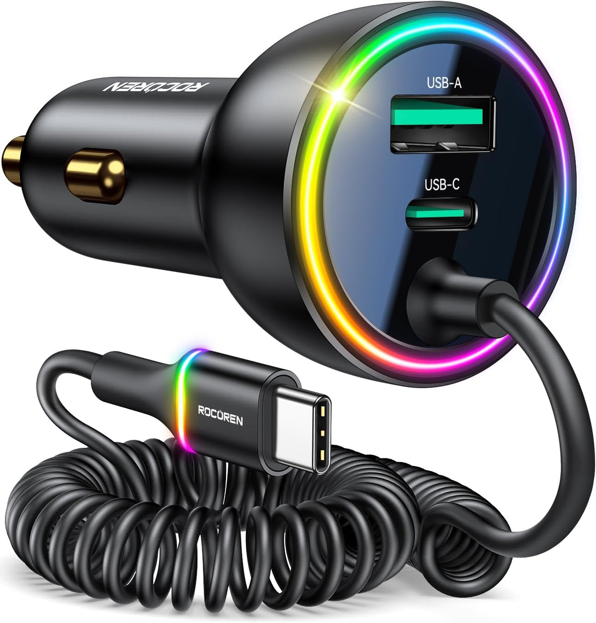 Rocoren 70W USB C Fast Car Charger Cigarette Lighter Adapter with 5.2Ft