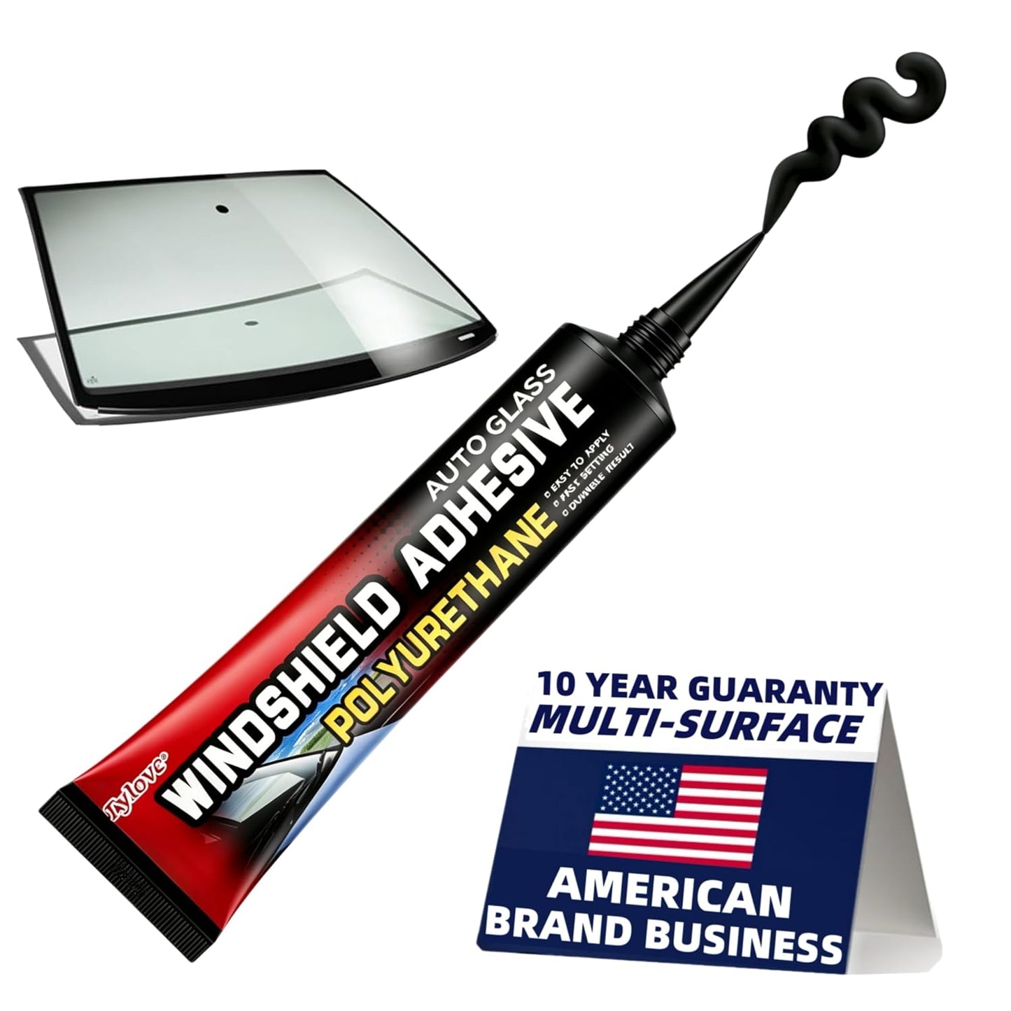 Professional Strength Urethane Windshield Sealant – Quick Curing, Weather Resistant Auto Glass Glue for Vertical & Overhead Application, 10.5oz Black, Includes Gloves