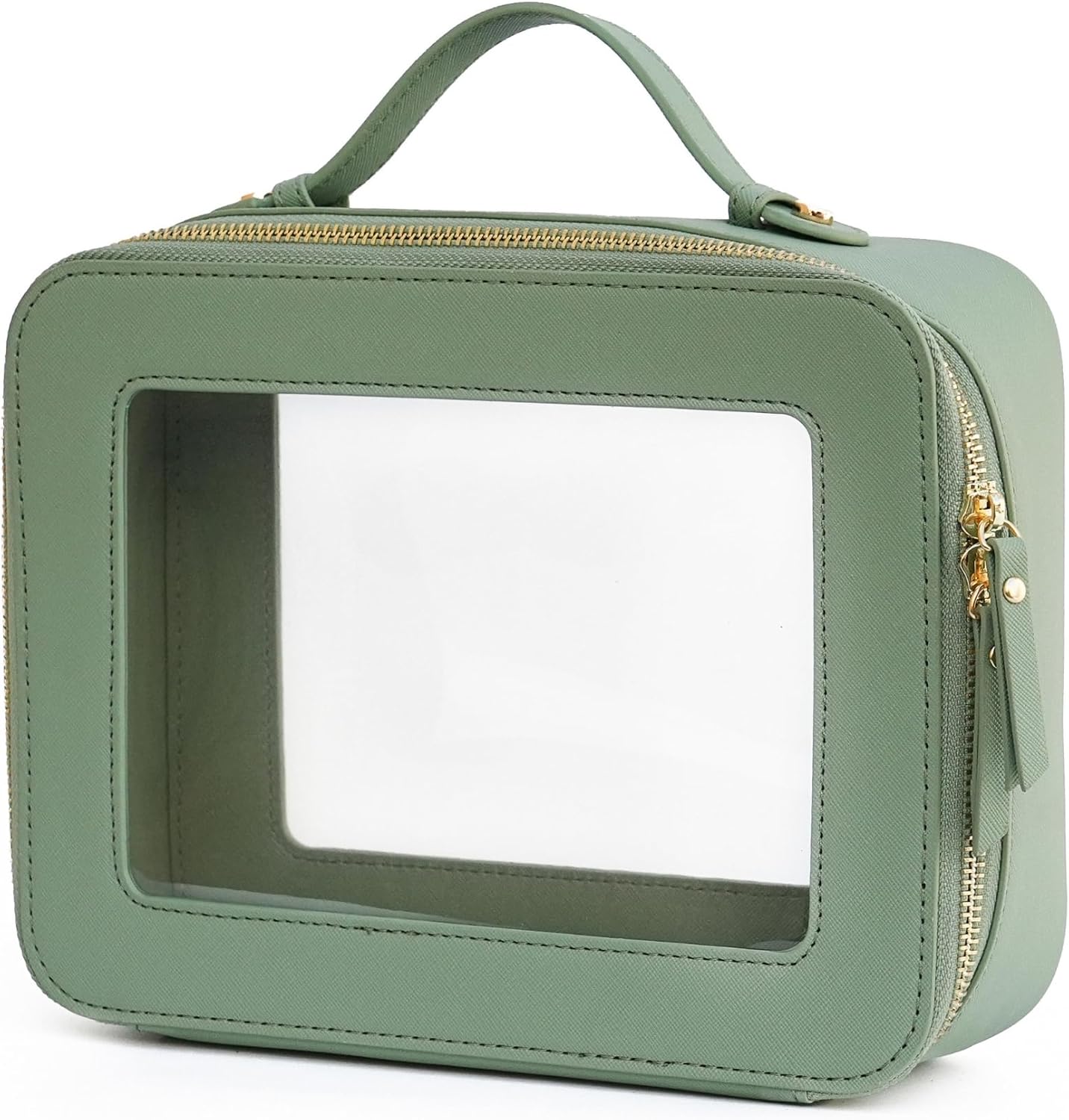 Popvibe Clear Makeup Bag Travel Cosmetic Case Transparent Toiletry Bag with Zipper, Portable Make Up Organizer Traveling Compact Car Bag for Essentials, Gold, Medium and Large