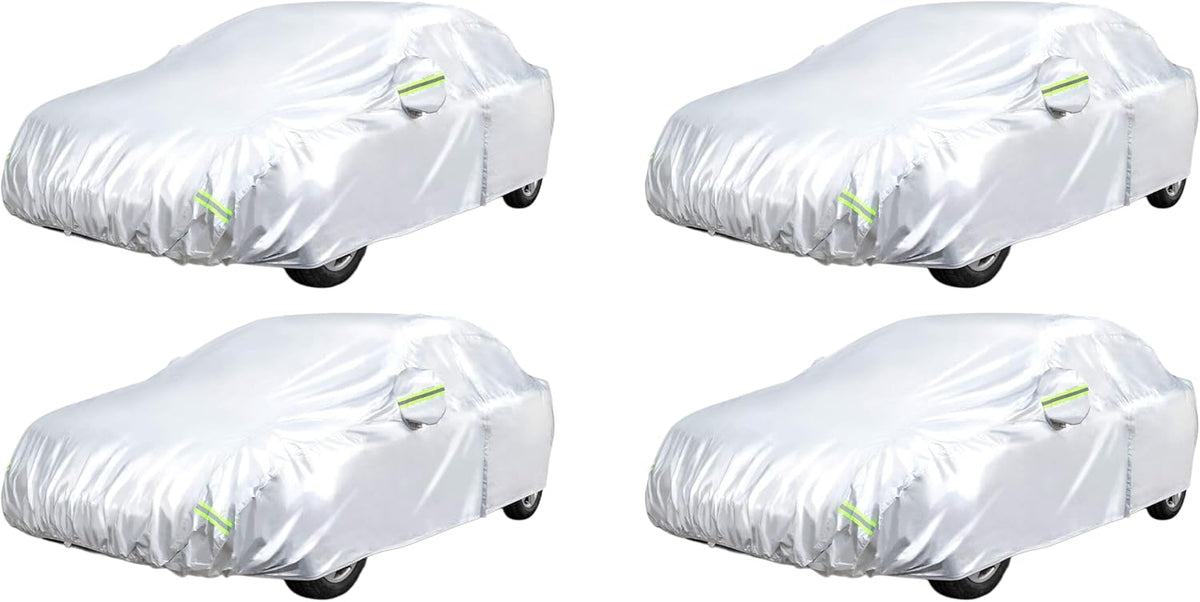 Amazon Basics Silver Weatherproof Car Cover, 150D Oxford, UV Protection, Snow Protection, Dustproof for Sedans up to 200", with Door Zipper