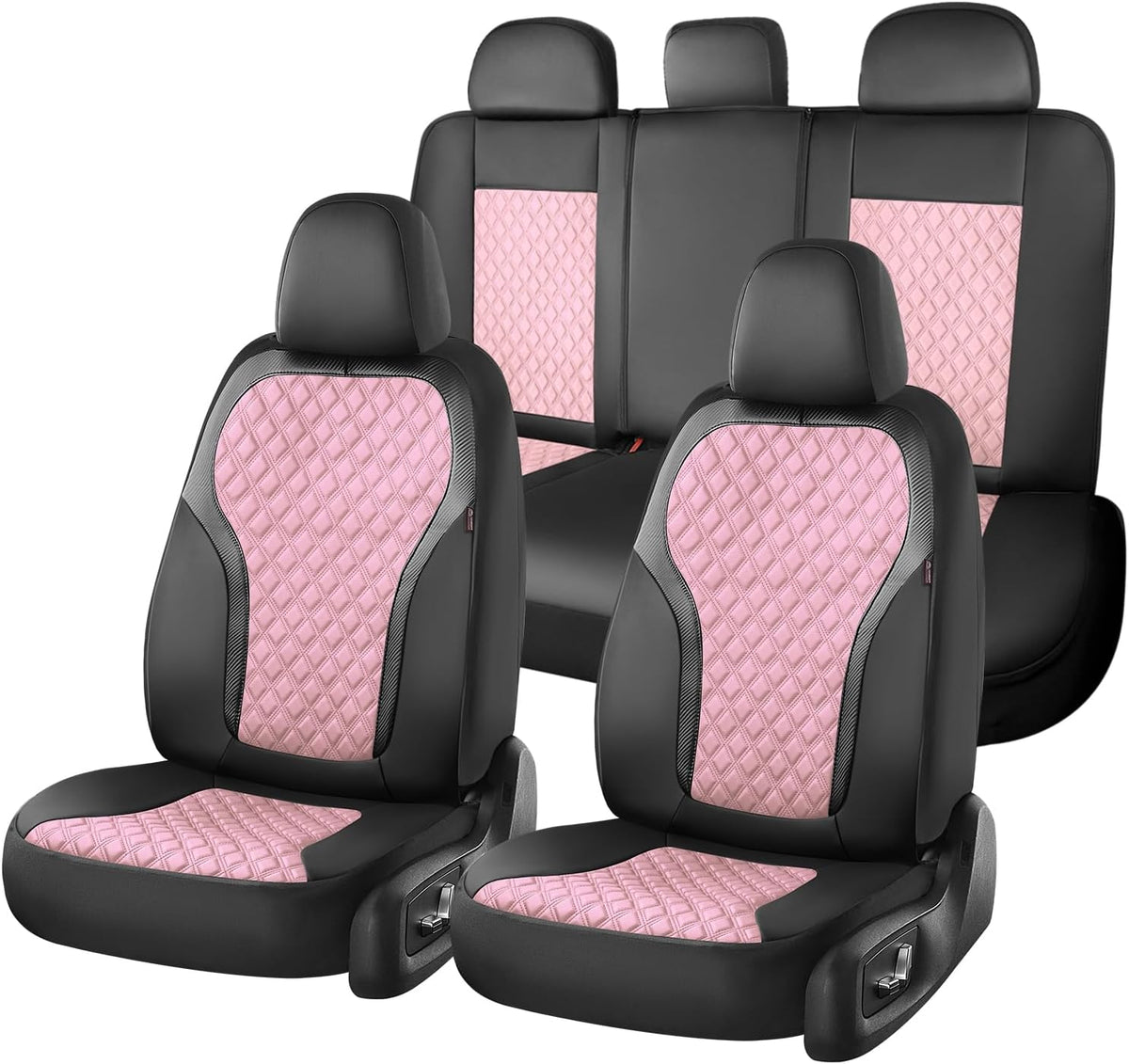 Coverado Car Seat Covers for Front Seats, Luxury Leather Car Seat Cover with Carbon Fiber Weave, Waterproof Automotive Seat Protectors, Driver Seat Covers Universal Fit Most Cars, Black&Gray