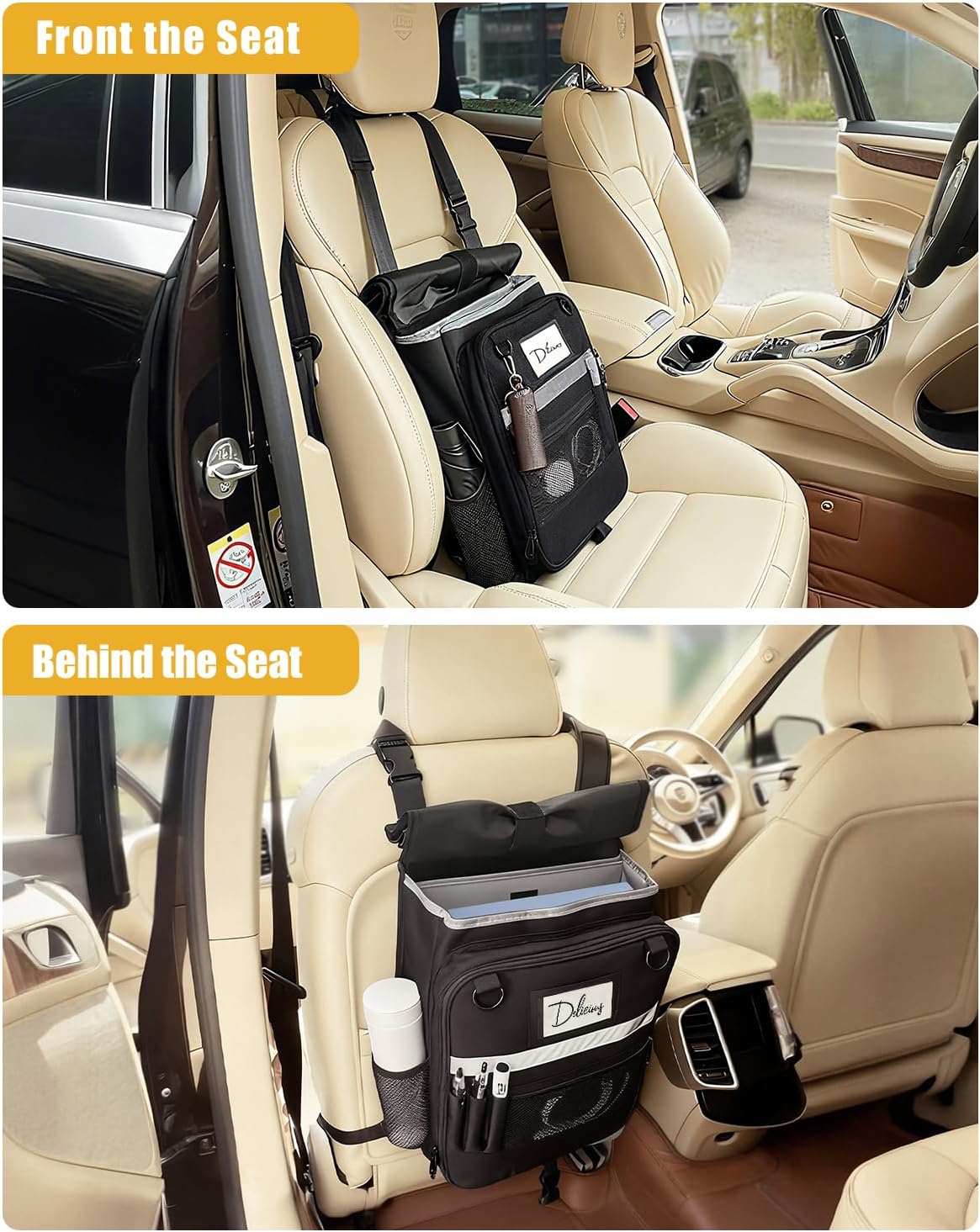Car Front Seat Organizer with Accordion File Pocket | Laptop Sleeve (Up to 15.6 In) | Privacy Flap | Cup Holders | Adjustable Straps | Holds Tablets, Files, Supplies | for Work on the GO