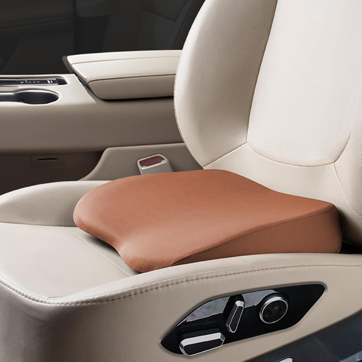 2 in 1 Wedge Car Cushions or Lumbar Support for Driving - 3.5 Inches Soft Memory Foam Driver Seat Cushion for Car Truck - Comfort Coccyx Cushion for Tailbone & Back Pain Relief, Beige