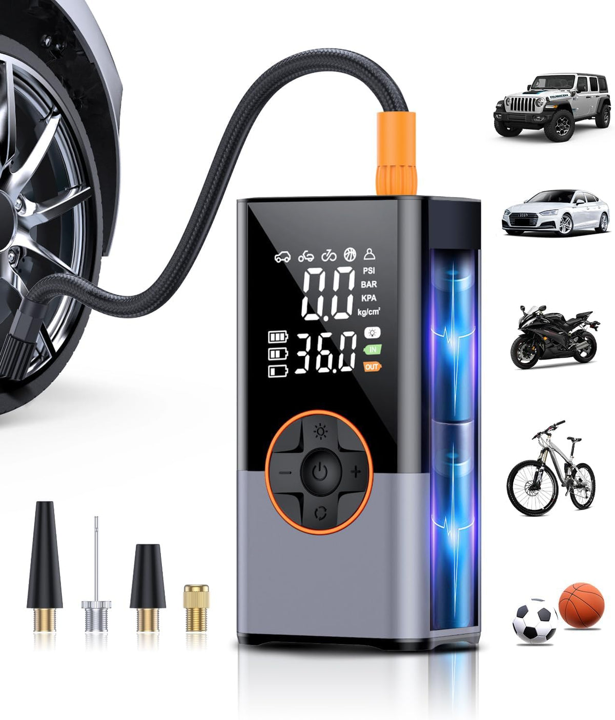 Tire Inflator Portable Air Compressor, 3X Faster Air Compressor with Digital Pressure Gauge, 180PSI Faster Portable Air Pump for Cars, Motorcycles, Bicycles, Balls(Black)