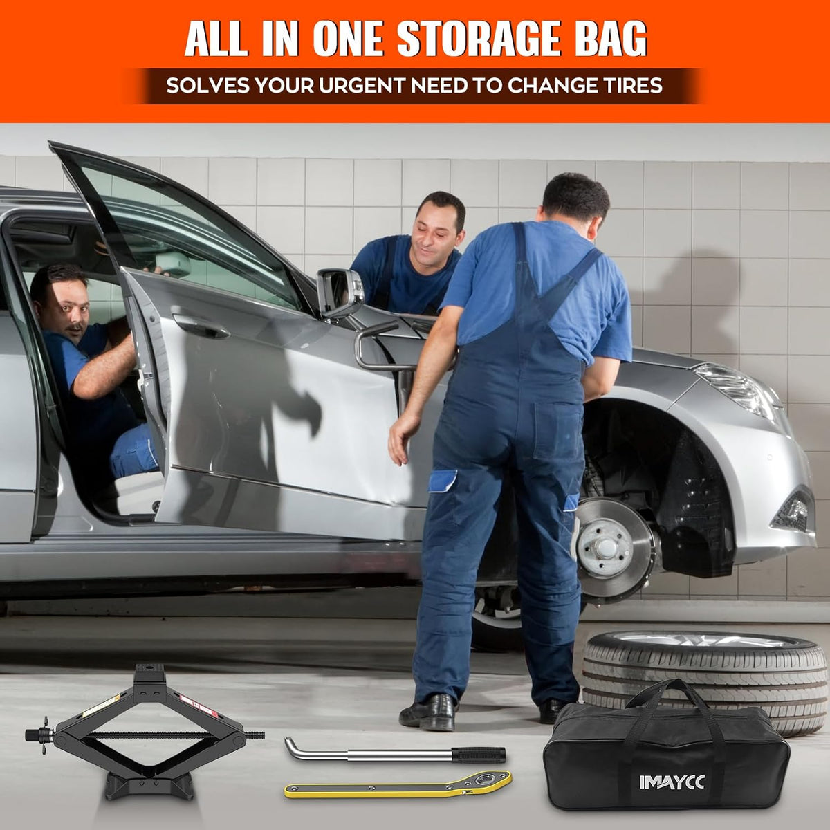 Scissor Jack 3 Ton Universal, Portable Car Lift Jack 3 Ton with Lug Wrench, Heavy Duty Tire Changing Kit, Emergency Car Jack Kit for Car SUV ATV