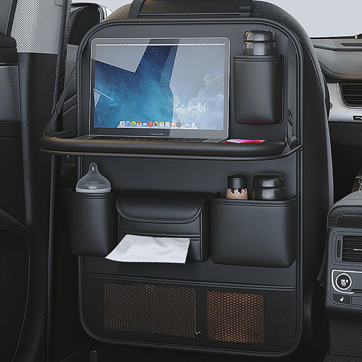 Backseat Car Organizer,5 Storage Pocketscar Seat Organizer,Car Storage Organizer with Foldable Food Tray,Car Seat Back Protectors Kick Mats Travel Accessories