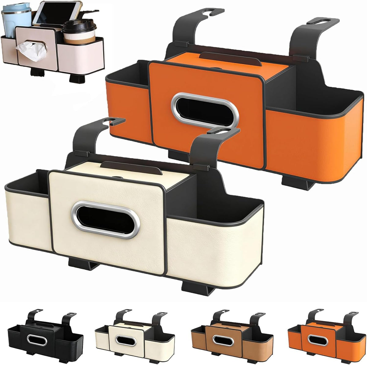 Car Organizer, Backseat Organizers Hanging Storage, Car Organizers and Storage Box, Multifunctional Car Organizer Box with Tissue & Cup Holders