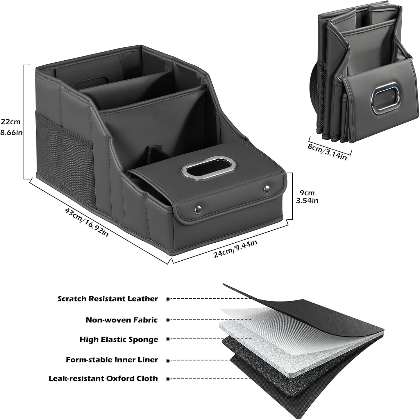 Car Seat Organizer Passenger Storage for Travel Kids Accessories | Collapsible Storages Compartments Mesh Pockets Car Caddy Basket for Front Back Seat Floor Trunk Organizers Kleenex Holder