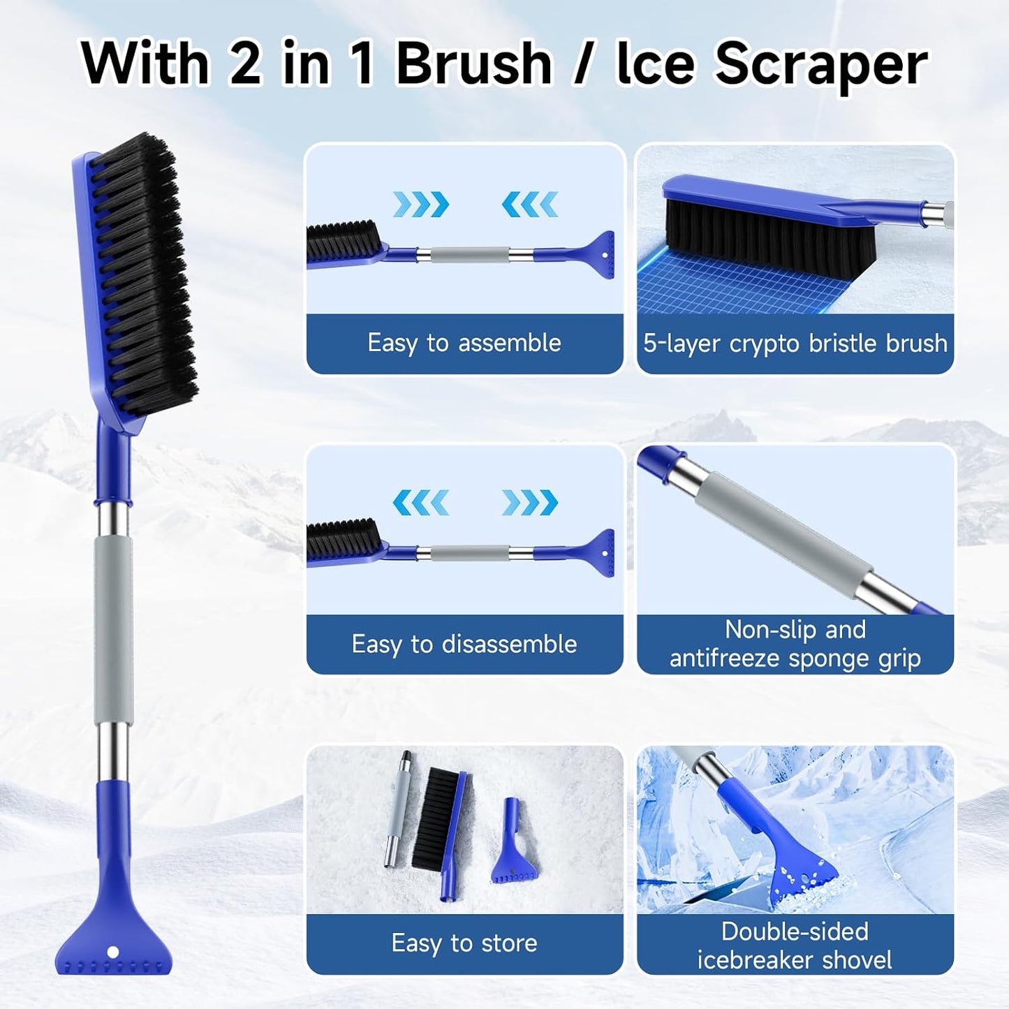 SANLIKE Car Windshield Snow Cover with Side Mirror Cover & 2 in 1 Brush | Thickened 4 Layers, Cold Protection, Ice Scraper, For Most Cars SUVs Trucks
