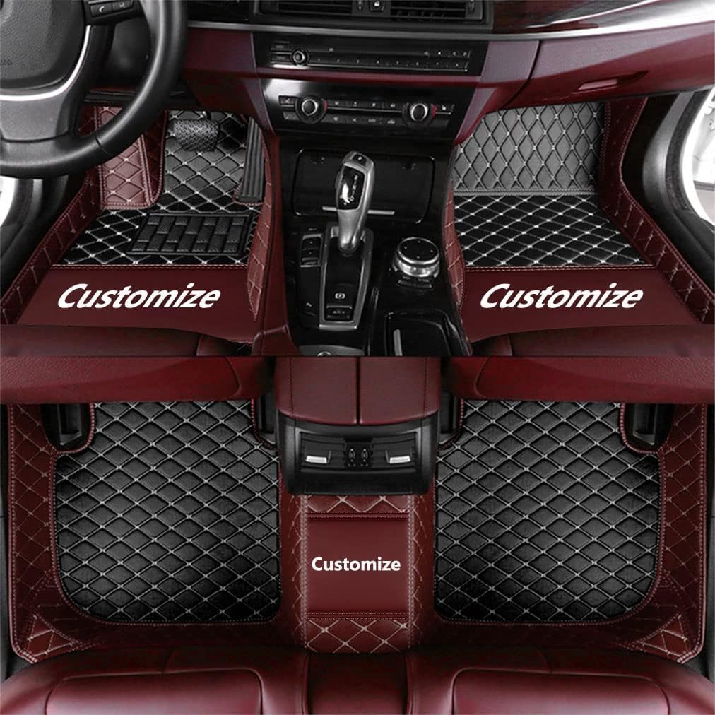 Custom Fit Car Floor Mats - Full Coverage Automotive Leather Floor Liners for Most Vehicles by MingyunSM (Black & Red)