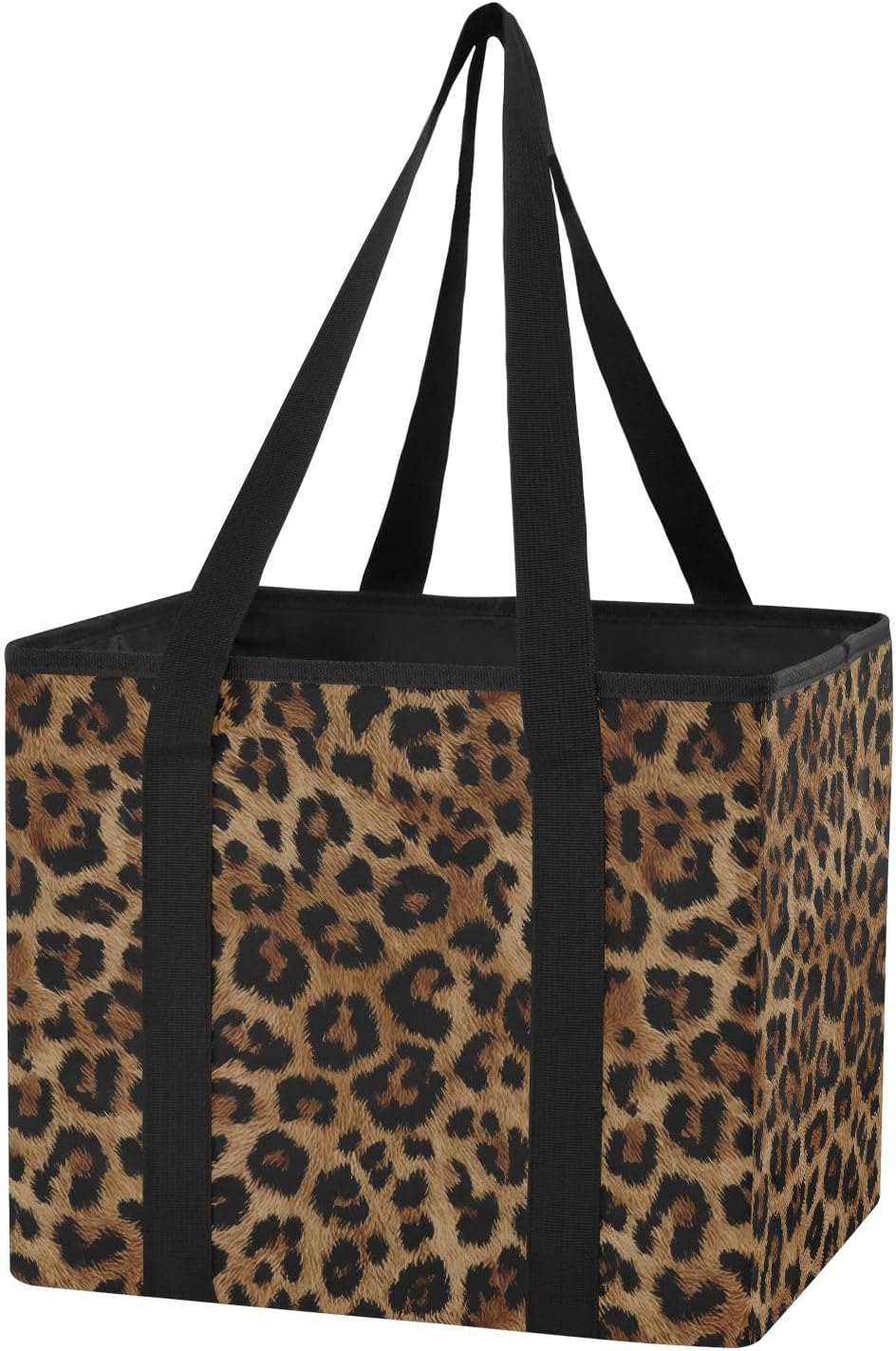 ALAZA Gray Leopard Cheetah Car Trunk Organizer and Storage with Handles for SUV Collapsible Carrying Grocery Bag Outdoors Shopping Reusable