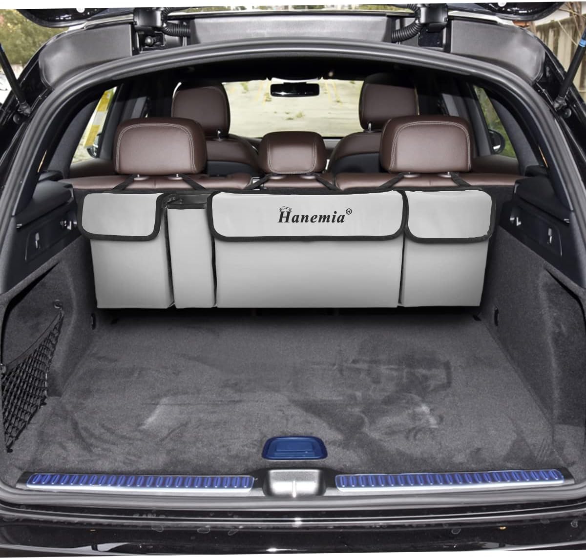 Car Trunk Organizer and Storage, Backseat Hanging Organizer for SUV, Truck, MPV, Waterproof, Collapsible Cargo Storage Bag with 4 Pockets, Car Accessories for Men and Women (Beige)