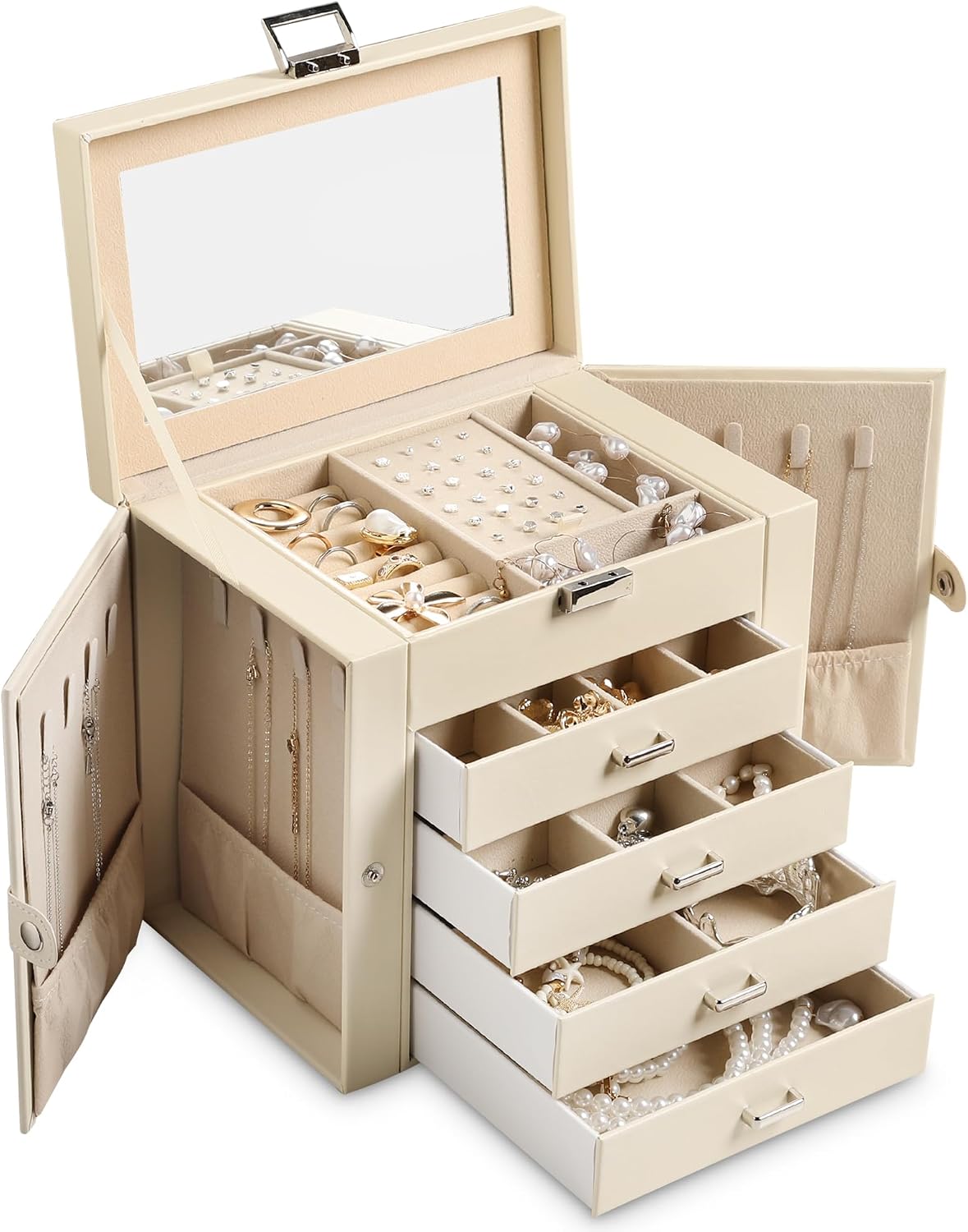 Frebeauty 6-Layer Jewelry Box for Women,Large Jewelry Organizer with Drawer