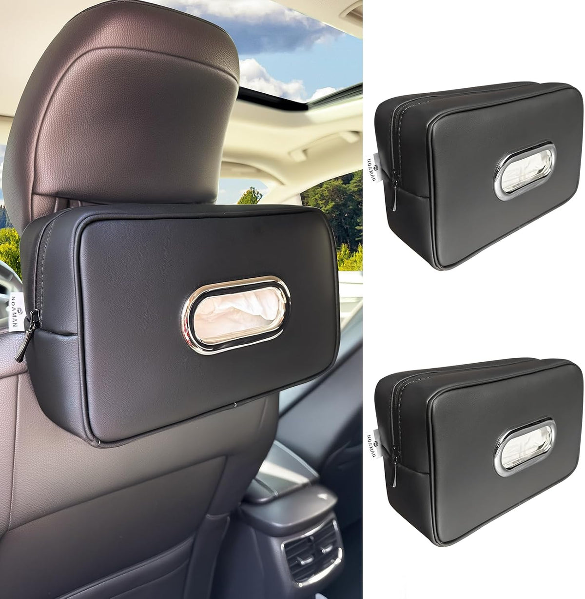 Noaman Upgraded Large Car Tissue Holder Premium PU Leather Tissues Box Cover Backseat Rectangular Napkin Holder for Car Fits for 120 Standard Kleenex Tissues Box for Car Organization Accessories Beige