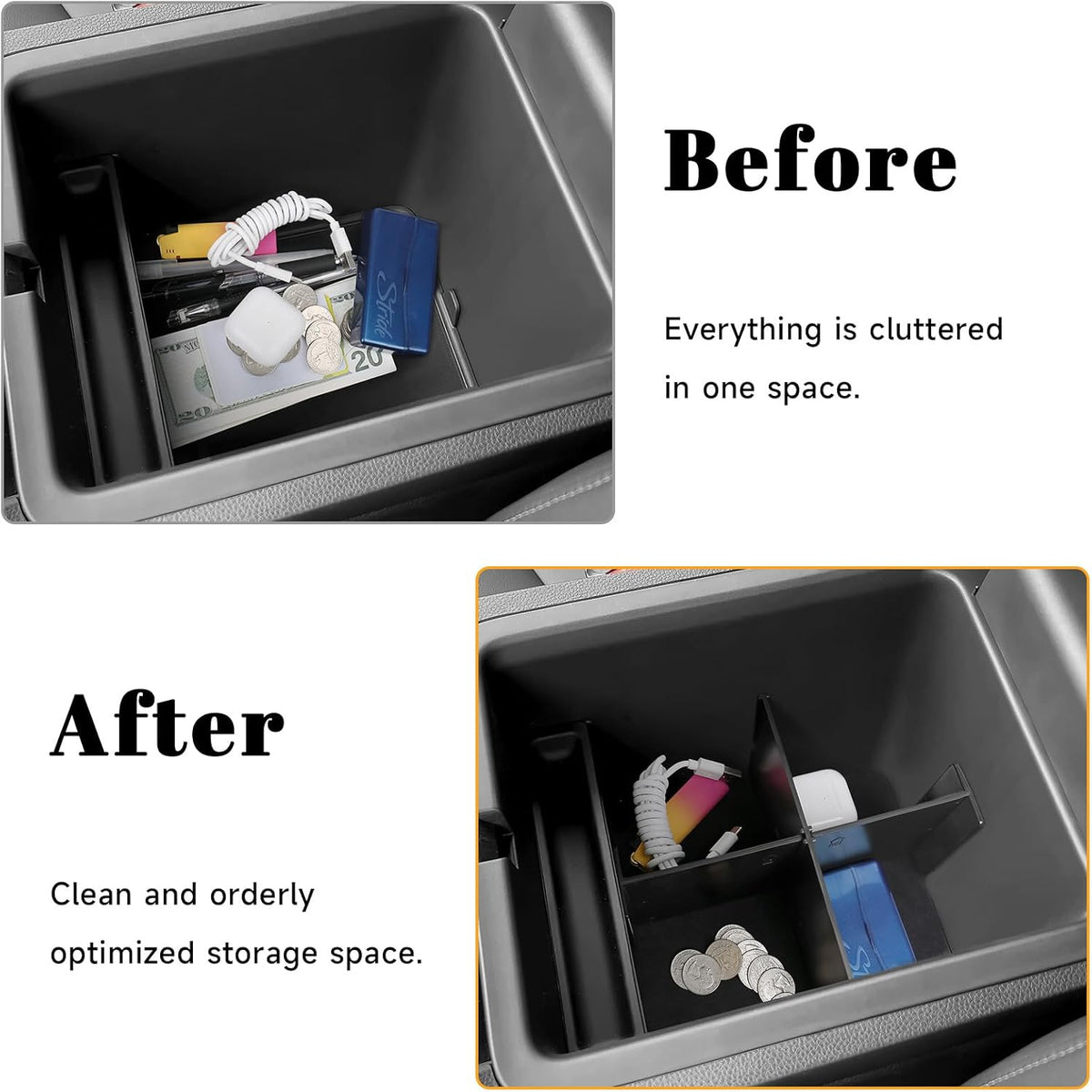 4PCS Center Console Organizer Compatible with Honda 2023-2025 2026 Pilot & 2026 Passport Accessories Armrest Divider Hidden Storage Box Organizer Divider Compartment Tray
