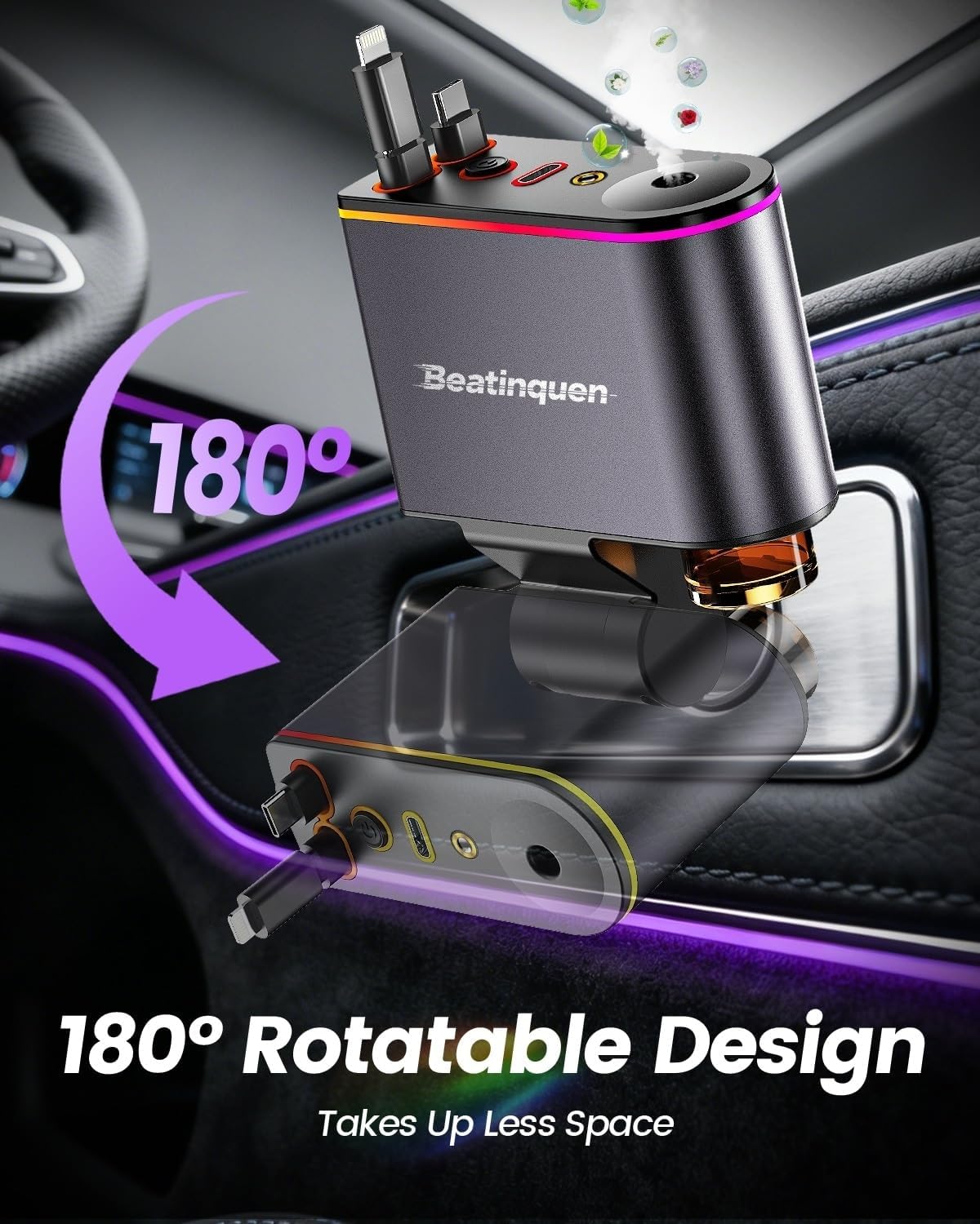 5 in 1 Retractable Car Charger USB C, Car Phone Charger for Dual Cables