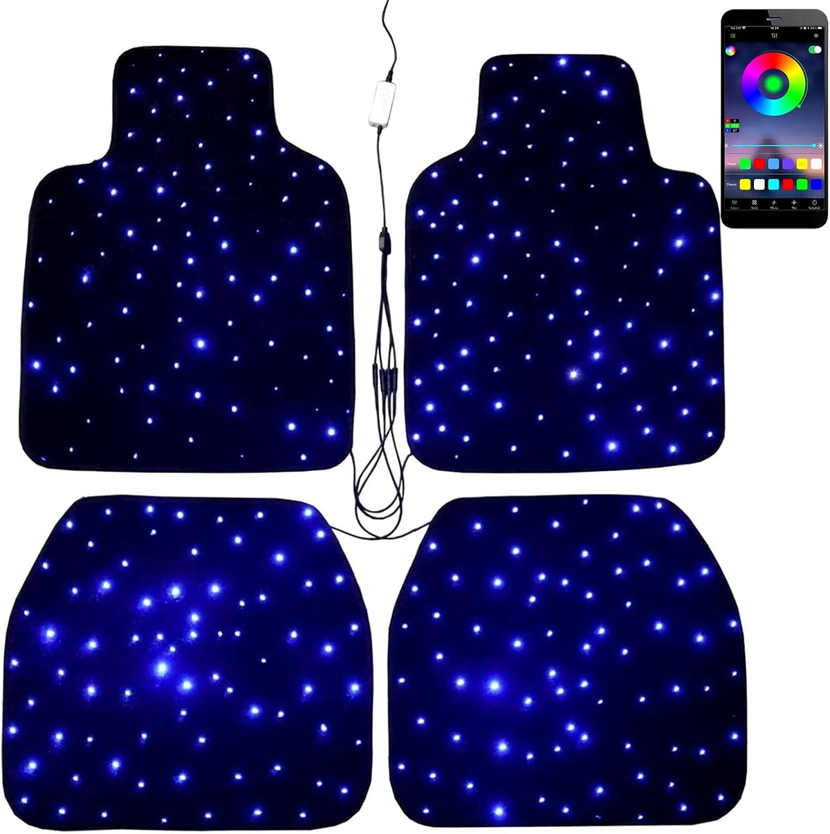 Starlight Floor Mats for Car, LED Car Mats, Starry Sky Design Luminous Carpet, Universal Fit Anti-Slip Waterproof Starlight Mats for Cars, SUVs, Trucks (Car Charger)