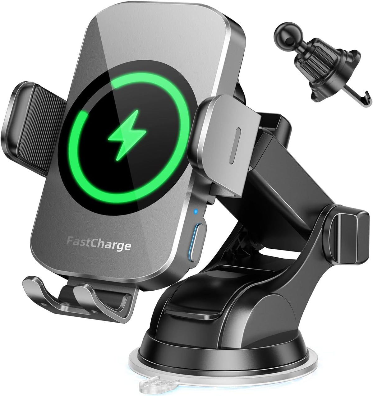 BothLin 3-in-1 Wireless Car Charger Mount, 15W Fast Charging Auto-Clamping Phone Holder for iPhone 17 16 15 14, Samsung Galaxy S24 S23, Dashboard, Vent & Windshield Car Mount