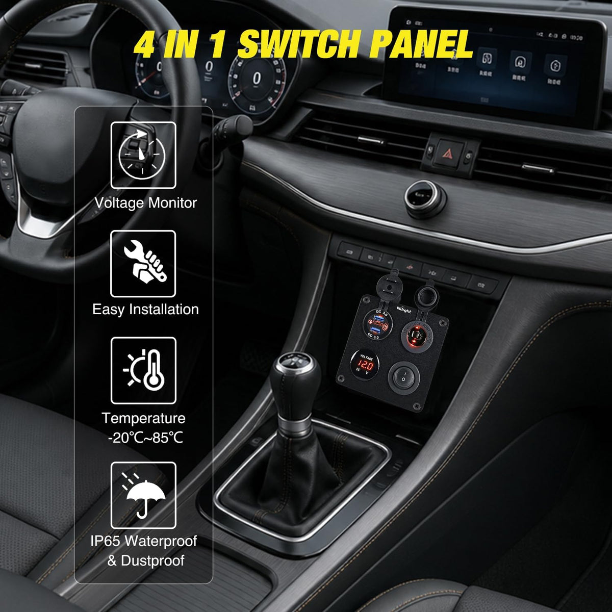 Nilight 4 in 1 Toggle Switch Panel Red Power Outlet USB Charger Voltmeter