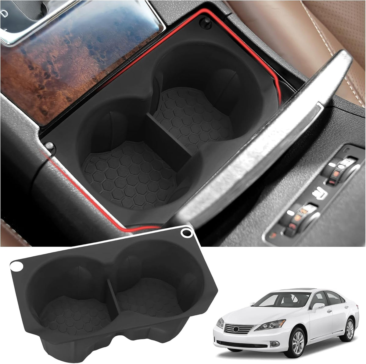Hellet Car Cup Holder Compatible with Toyota 2003 2004 2005 2006 2007 2008 2009 4Runner Accessories Silicone Material OEM Style Inserts Center Console Organizer