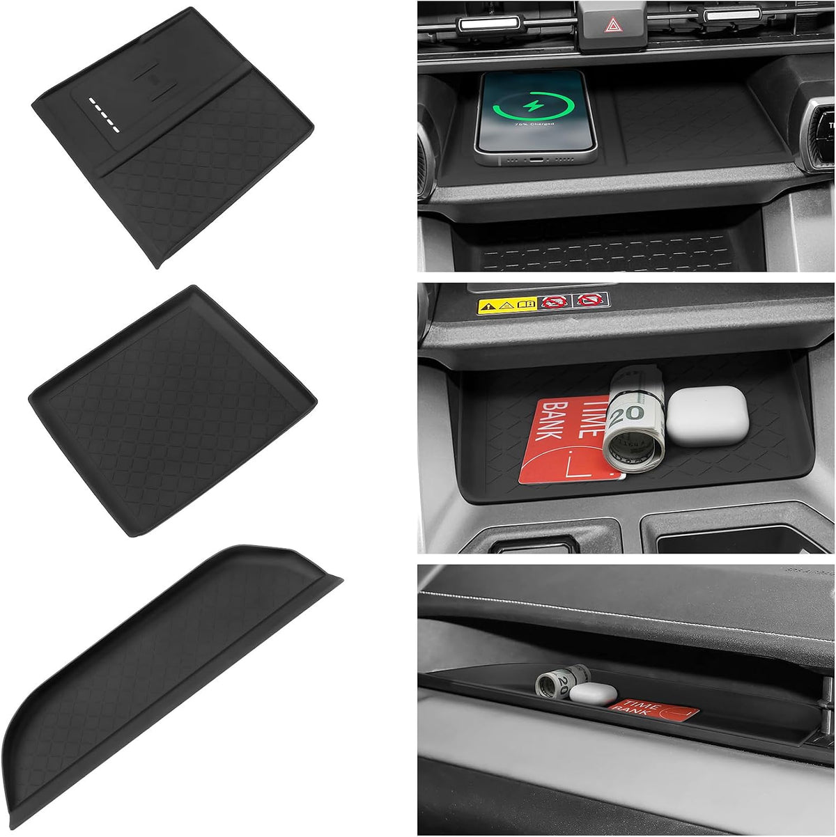 3PCS Center Console Organizer Compatible with Toyota 2019-2025 RAV4 Hybrid, Prime (PHEV) Accessories ABS Plastic & Silicone Material Center Console Liner Tray