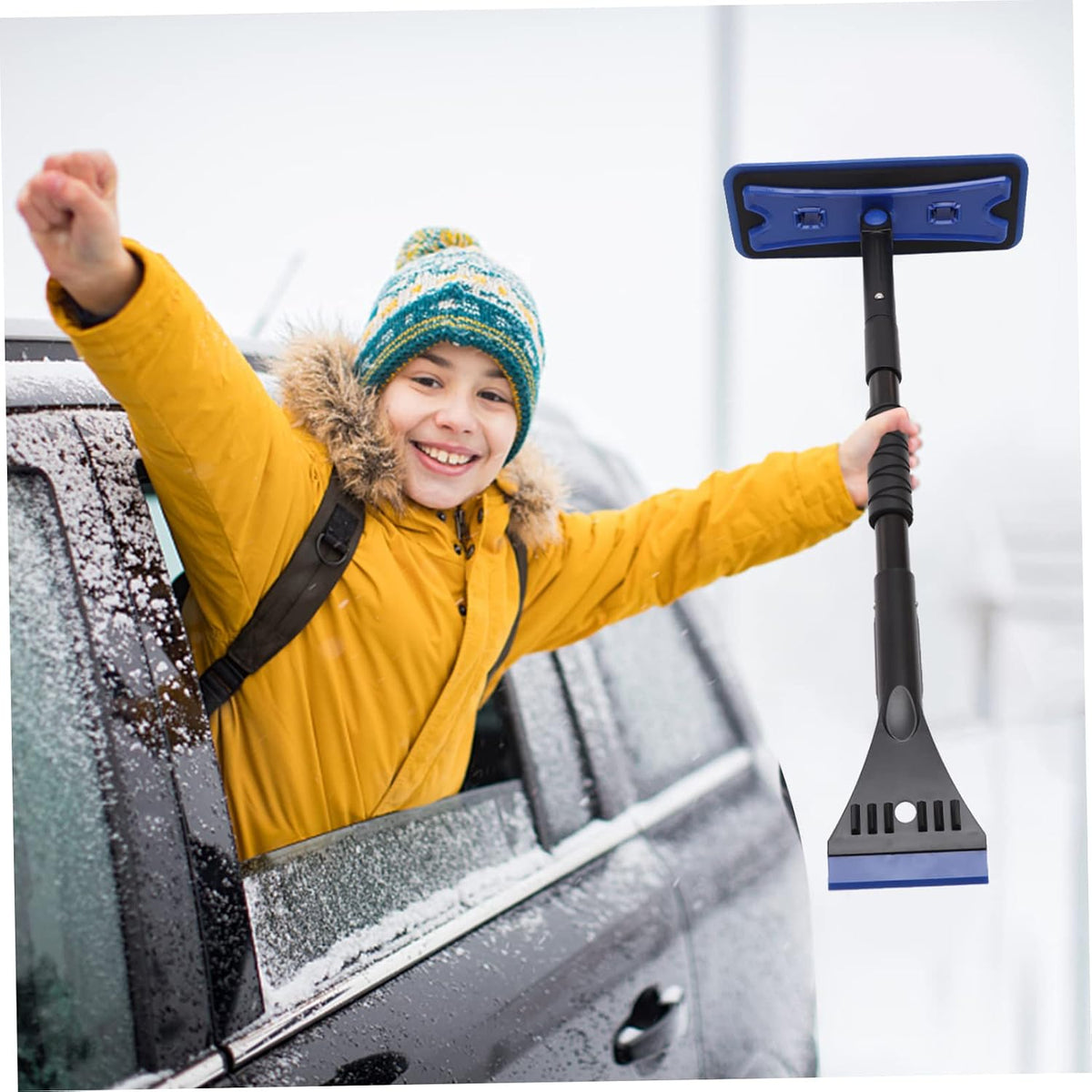 VANZACK Extendable Car Snow Scraper EVA Foam Brush Sturdy Winter Windshield Ice Remover Tool for Trucks and Cars Compact Snow Broom for Easy Storage