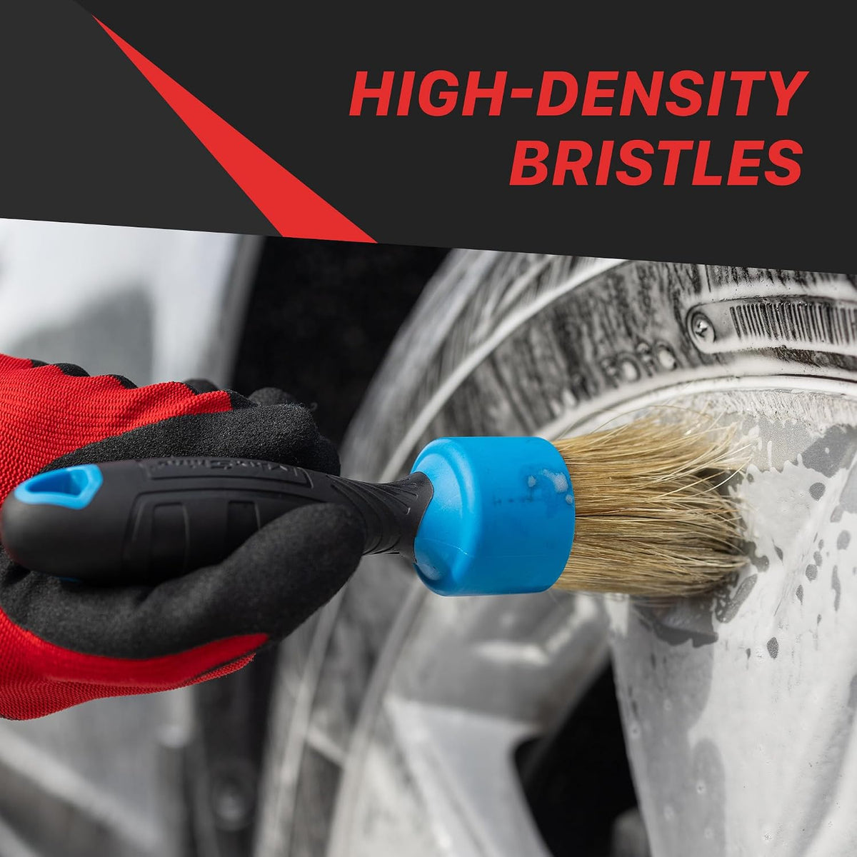 Maxshine Stubby Boar Hair Detailing Brush - Premium Detail Brush with 100% Natural Boar Hair Mixed Fiber for Auto Detailing, Wheels, Engine, Interior, Air Vents Cleaning - Bestselling Tool - Red