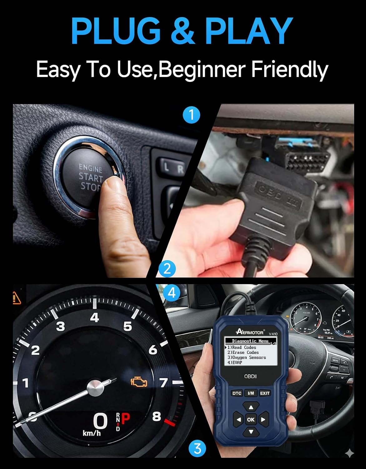 V410 OBD2 Scanner Fault Code Reader, Car Scanner Diagnostic Tool