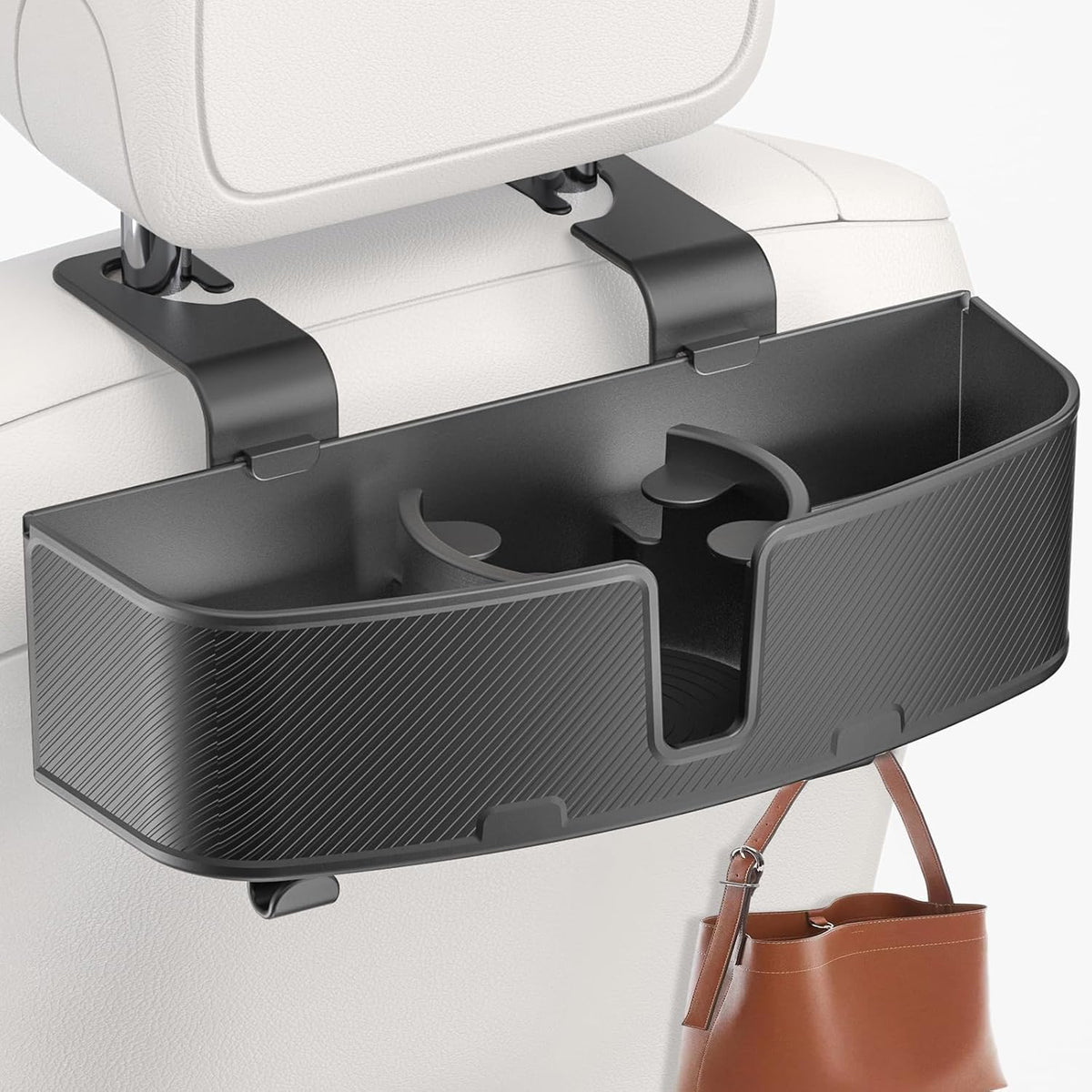 Car Headrest Cup Holder for Back Seat Organizer for Type-c/Lightning Retractable Charging Cables Multi- Hanging Snack Storage Box with Strong Hooks for Kids and Fast Charging for Travel Accessories