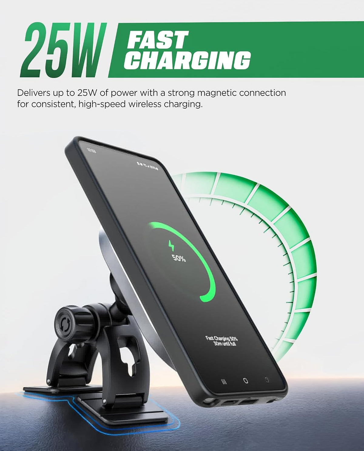 Galvanox Magnetic Wireless Car Charger Mount for Samsung Galaxy Phones, 25W Fast Charging (Compatible with MagSafe), Dashboard & Vent Phone Holder with 45W USB-C Adapter