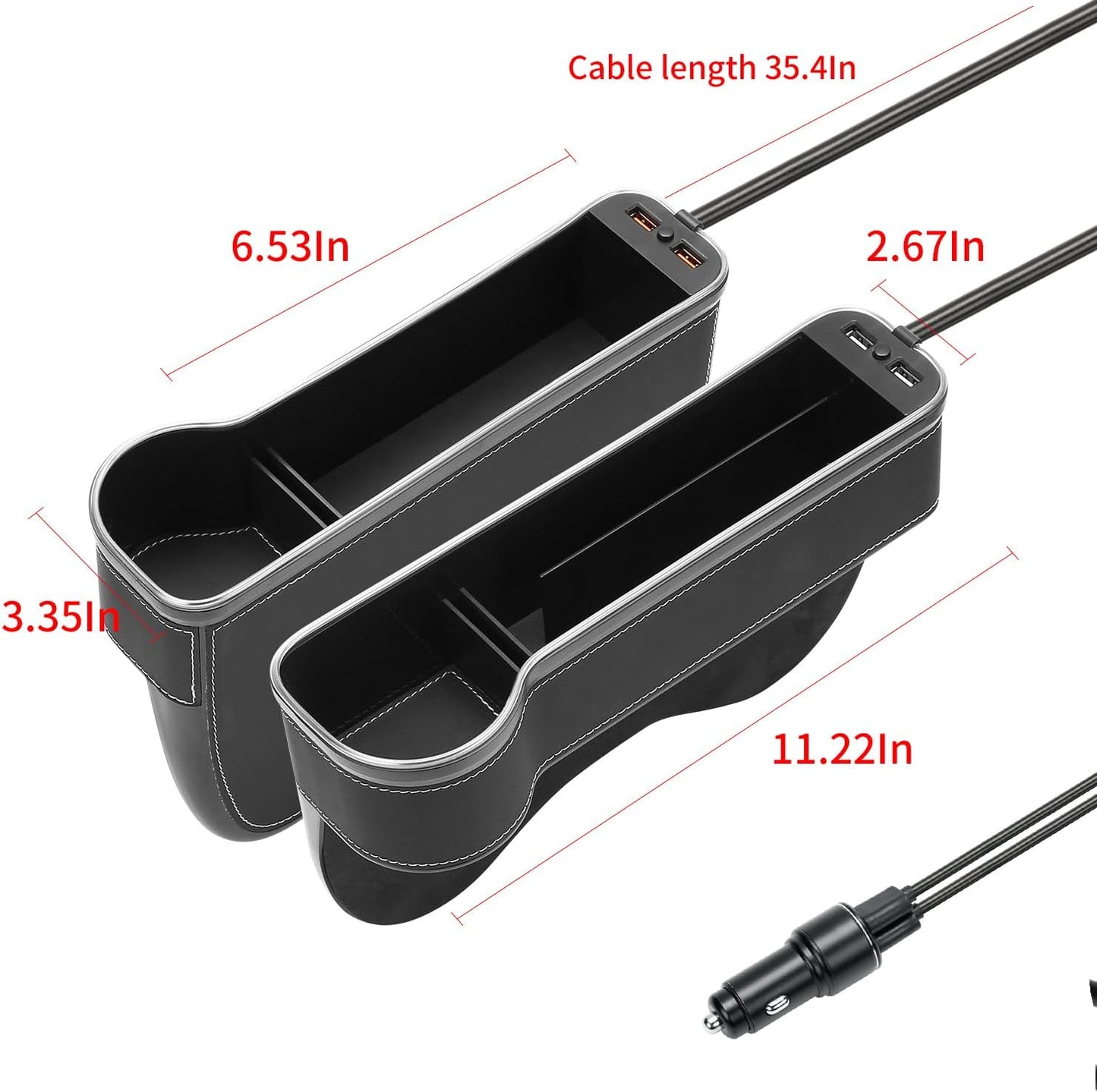 2 Pack Car Seat Gap Organizer,Multifunctional Seat Gap Storage Box with USB Fast Charger, Car Seat Pockets with Led Light, Car Seat Gap Filler with Cup Holder (Black)