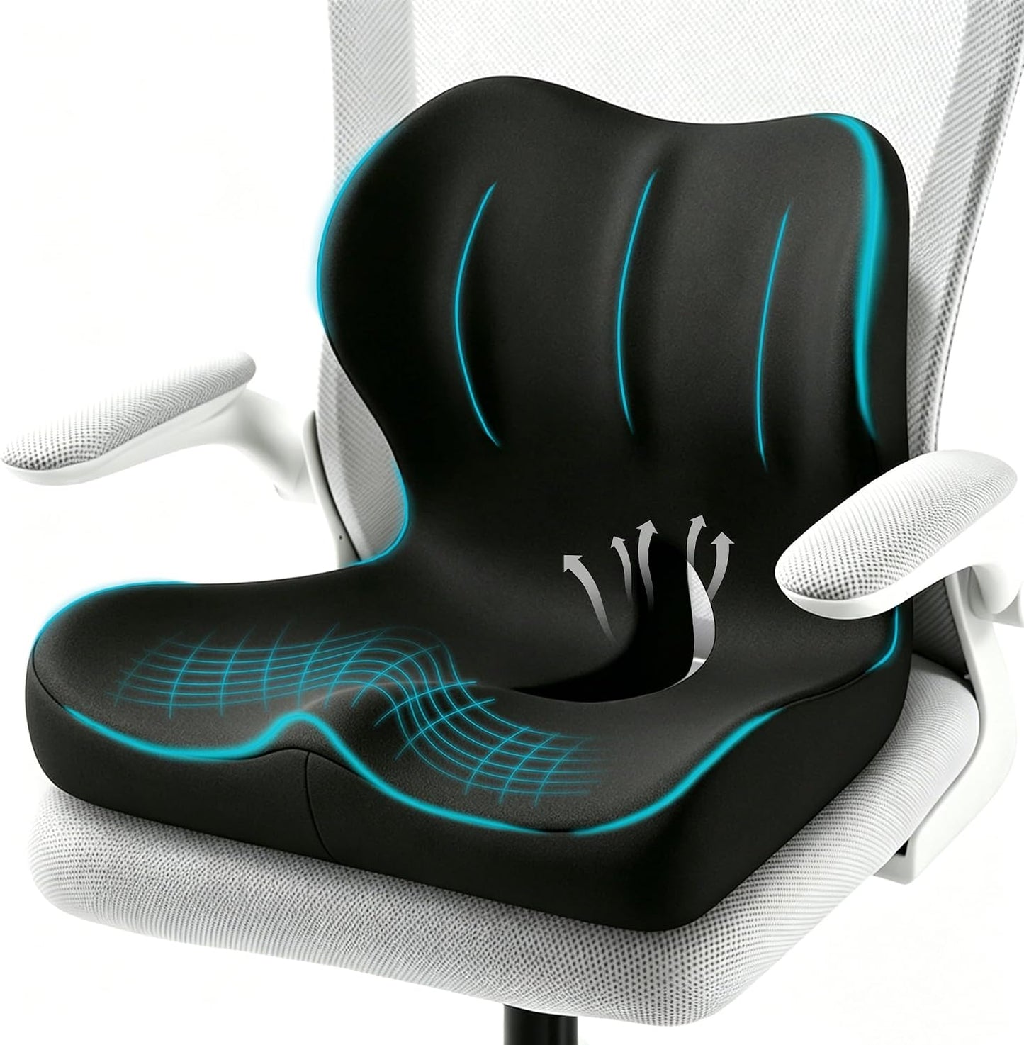 Seat Cushion for Office Chair and Car, Ergonomic Memory Foam Seat Cushion with Lumbar Support Pillow, Orthopedic Cushion for Sciatica & Back Pain, Black