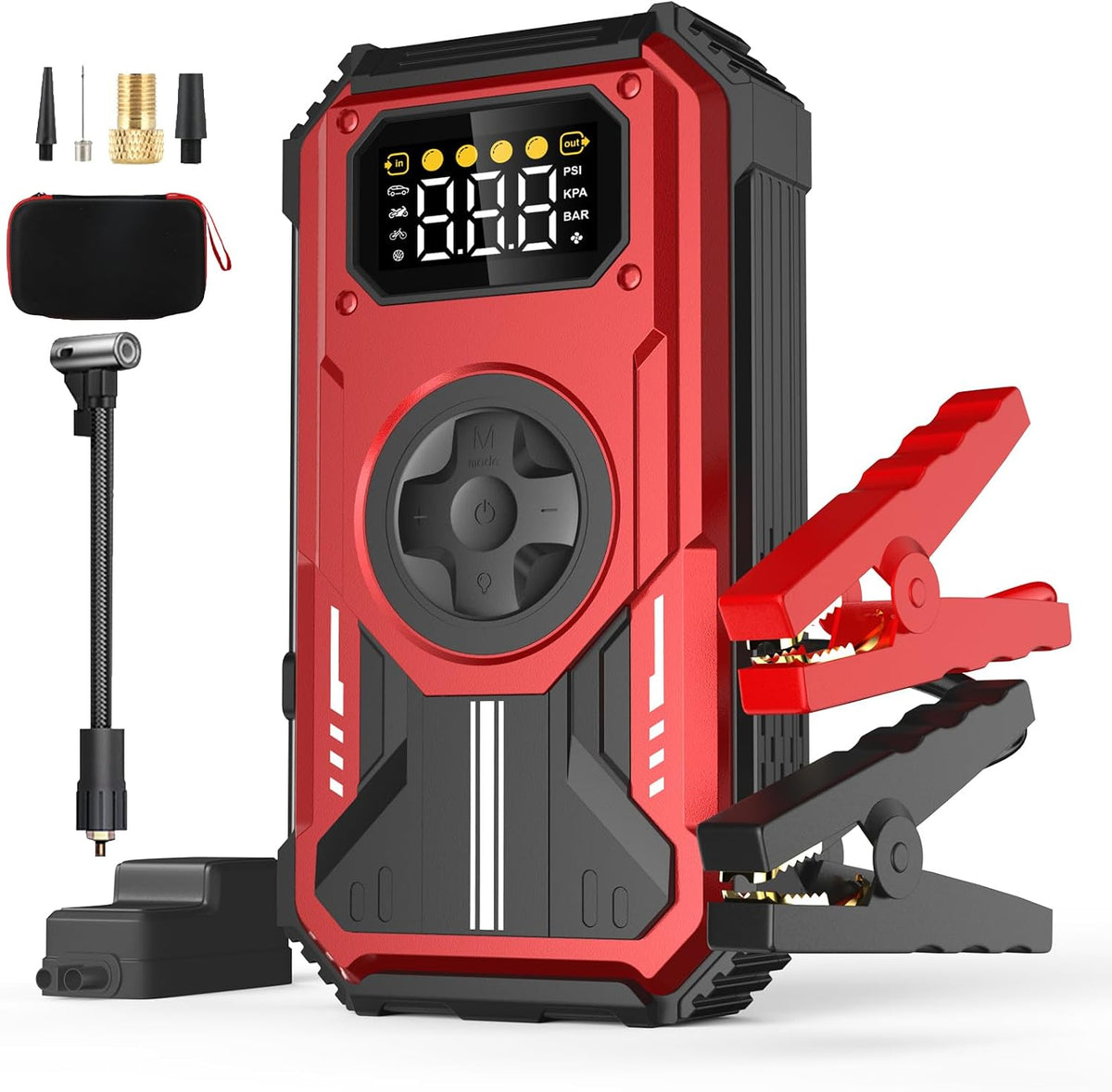 PD-270 6000A Jump Starter with Air Compressor, 150 PSI Portable 12V Car Battery Booster (Up to 7.5L Gas/6.5L Diesel), LCD Display, LED Light & Power Bank