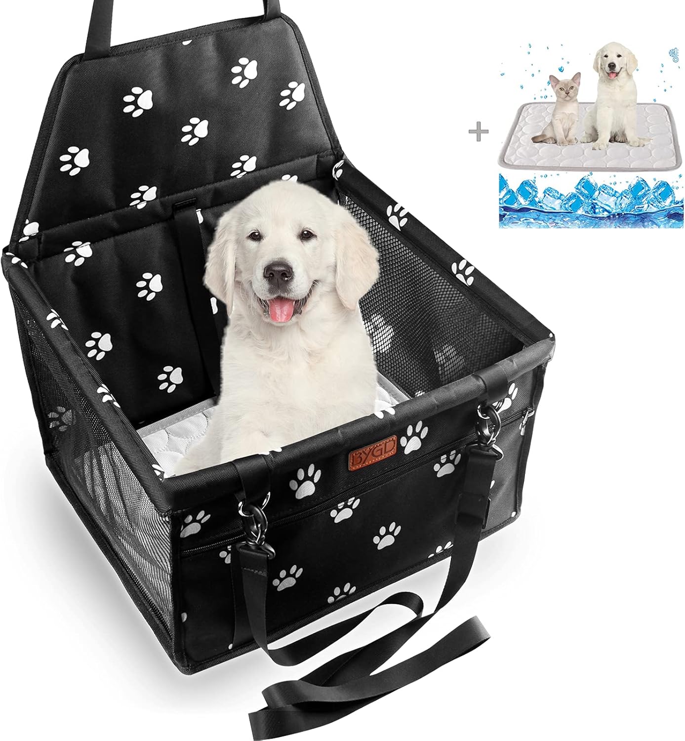 BYGD Pet Dog Booster Seat, with Upgrade Support Rod, Breathable and Foldable Pet Car Basket, Pet Dog Car Portable Seat, Suitable for Small and Medium Pets