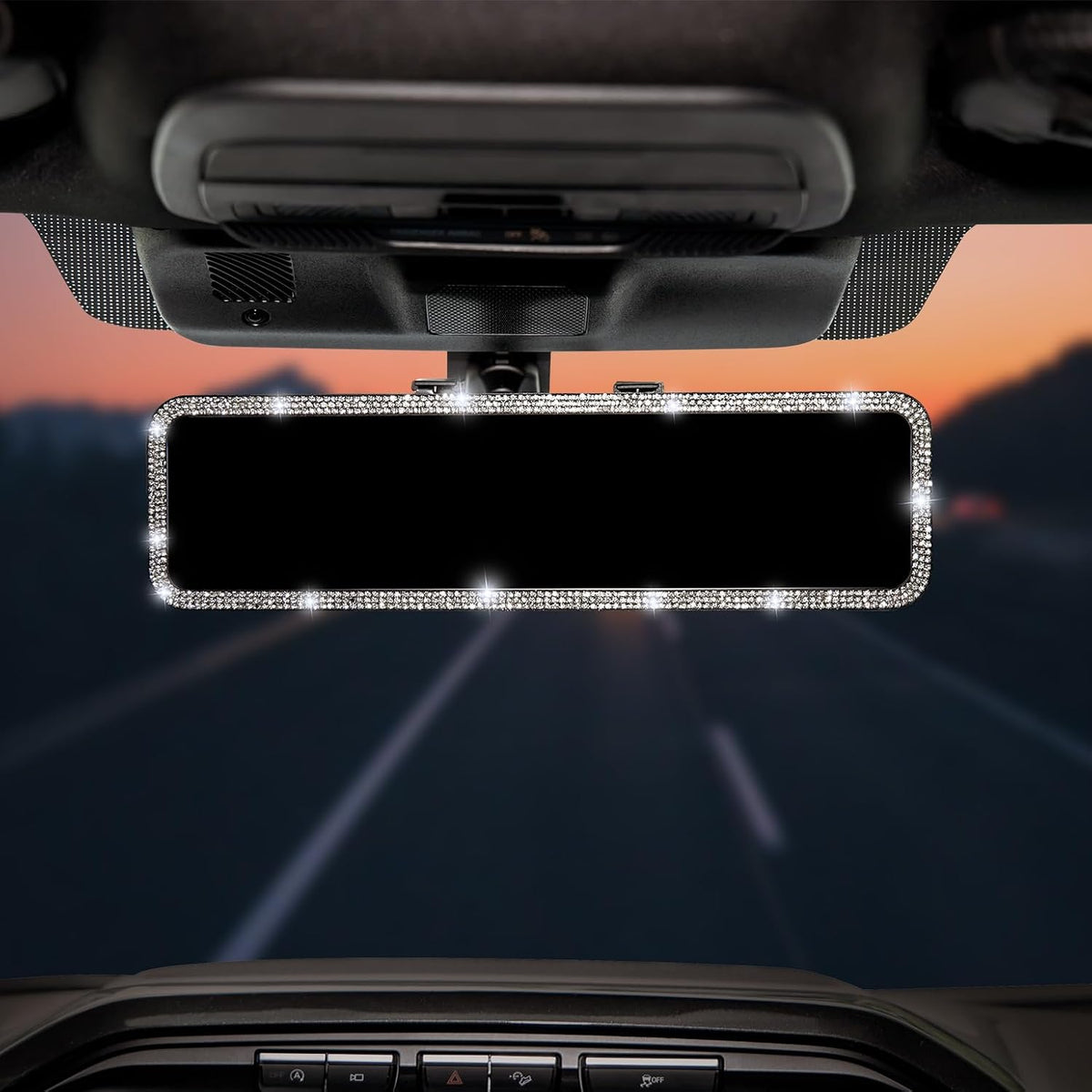 JOYTUTUS Car Rear View Mirror, Pink Rhinestone Full Clip-On Style