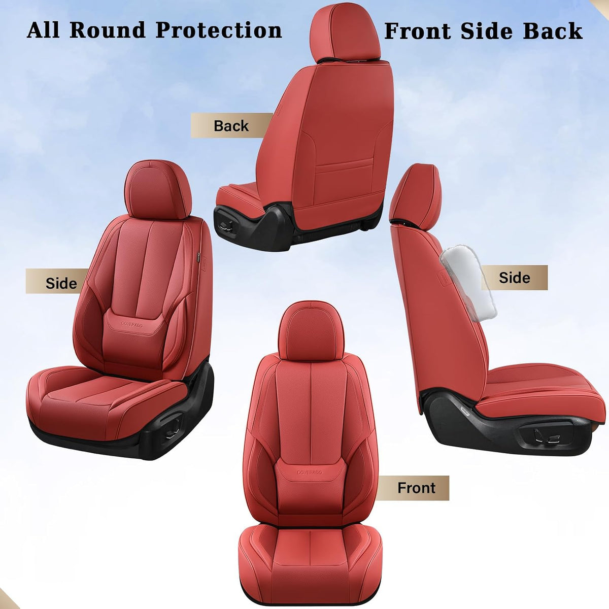 Coverado Seat Covers, Car Seat Covers Front Seats, Car Seat Cover, Car Seat Protector Waterproof, Car Seat Cushion Leather, Red Seat Covers Carseat Cover Universal Fit for Most Cars
