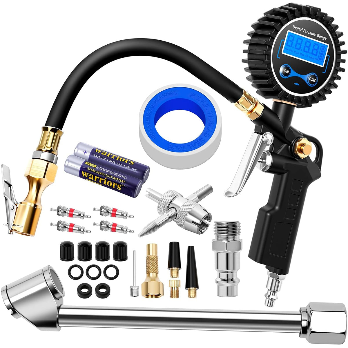 Digital Tire Gauge with Inflator & Deflator - LED Display & 0.1 PSI Resolution - Quick Release Valve & Heavy Duty Chuck - w/Adapter for Car, Truck, SUV, Motorcycle, RV, Balls