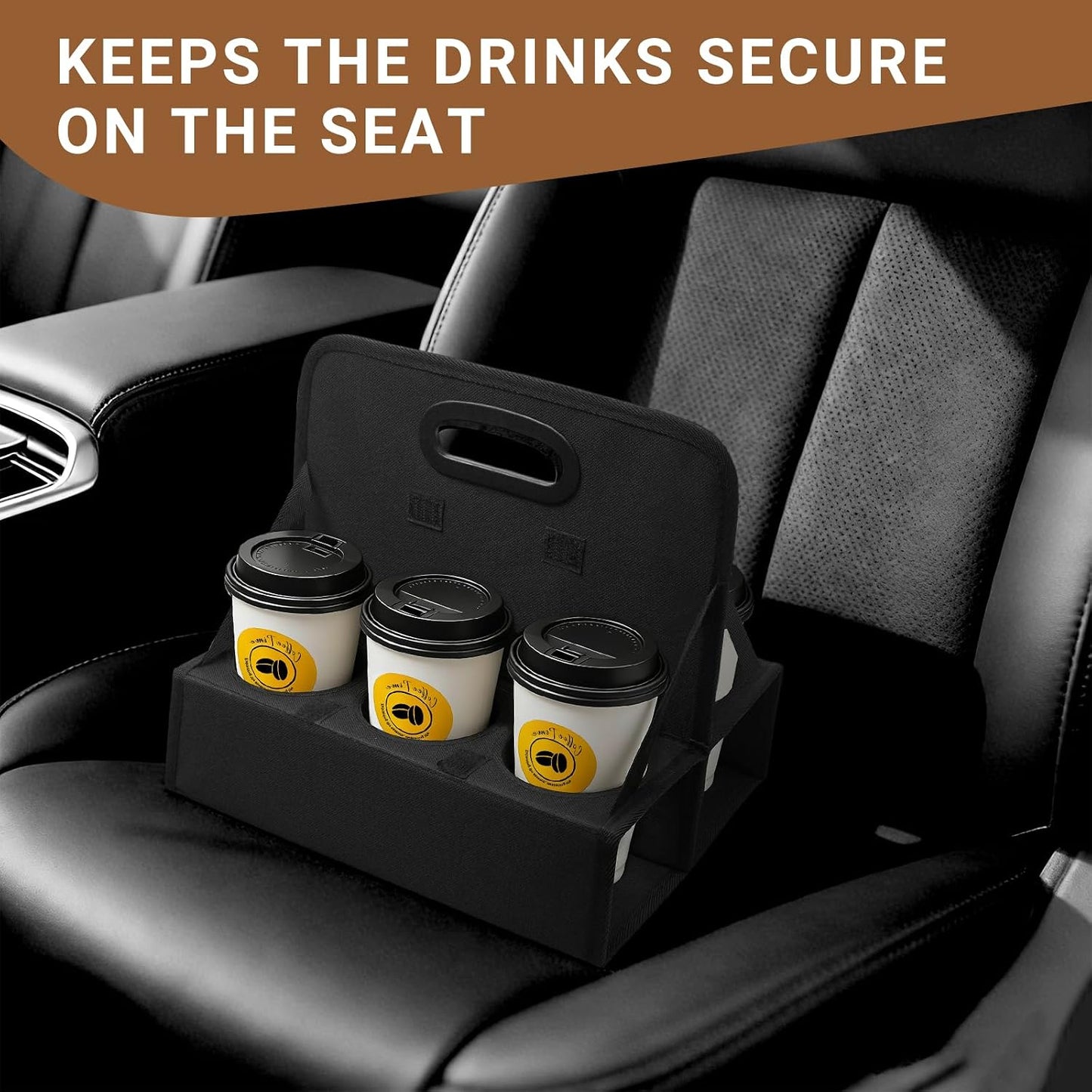 6-Cup Reusable Drink Carrier with Handle – Foldable Drink Caddy for Delivery Drivers,Takeout & Catering,Portable Beverage Holder Bag for Coffee,to-Go Cups,Anti-Spill & Car Floor Safe,Black