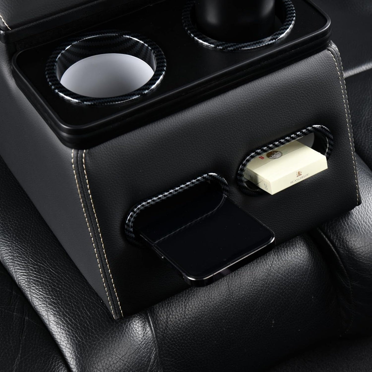 Coverado Car Center Console, Universal Rear Bench Seat Consoles, Truck Seat Organizer and Storage, Back Seat Car Organizer with Cup Holder, Central Armrest Box (Regular, Black)