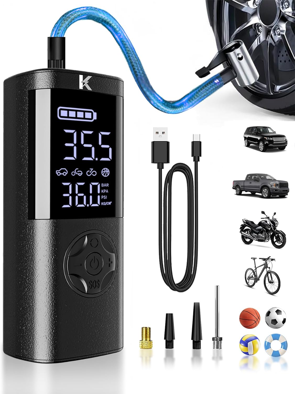 Tire Inflator, Portable Air Compressor for Car, 150 PSI