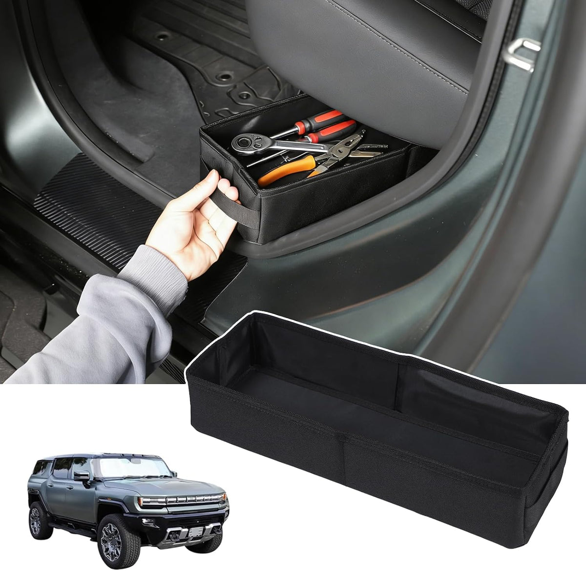 Under Seat Organizer for Hummer EV Accessories Backseat Rear Hidden Under Seat Storage Bags Portable Waterproof Foldable Storage Tool with Handle for Hummer EV SUV Pickup 2024 2025 2026