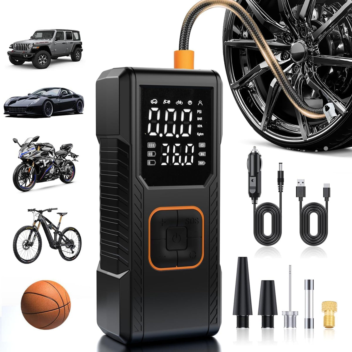 Tire Inflator Portable Air Compressor, 150PSI Cordless/12V DC Air Pump for Car Tires with Pressure Gauge, Auto Shut-Off, Faster Tire Inflator Bike Pump for Car, Motorcycle, Bicycle, Ball