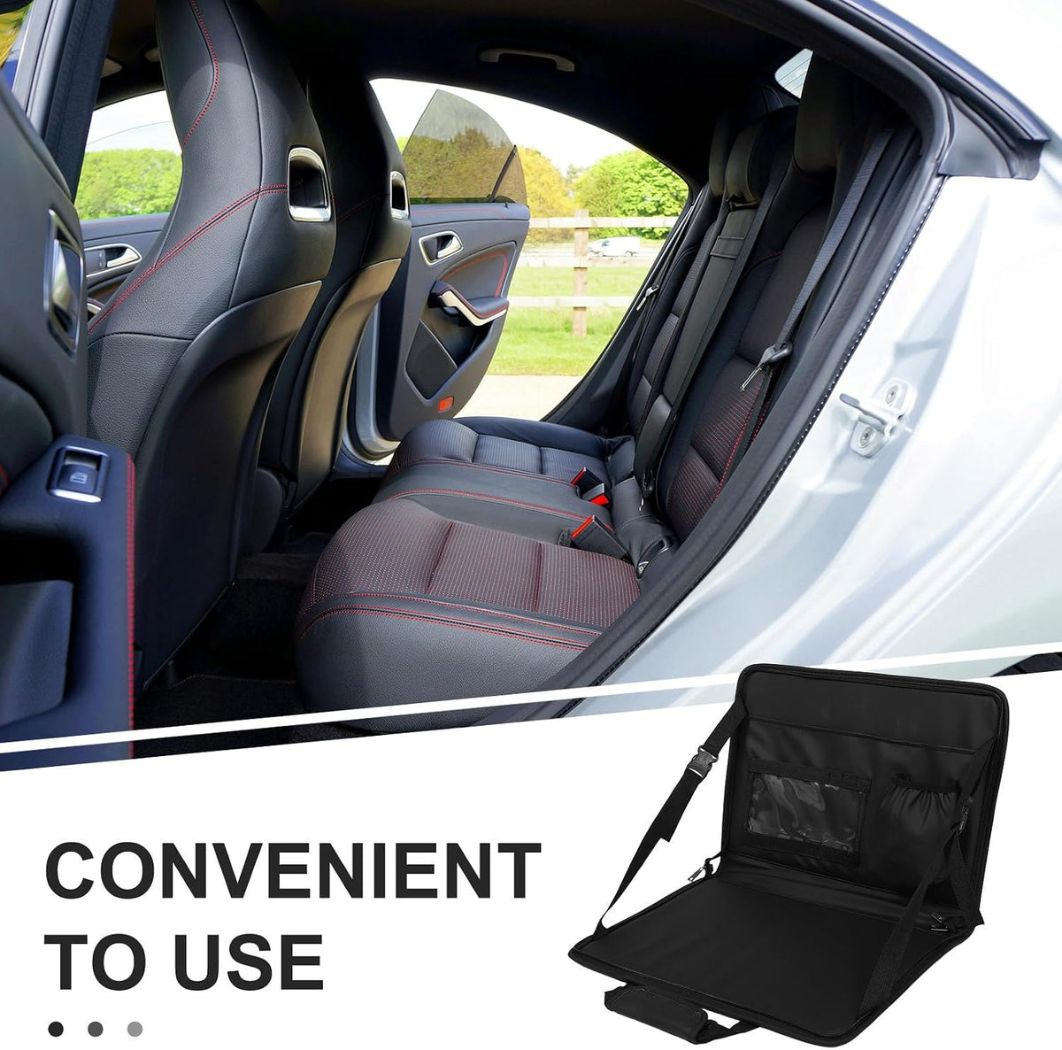 TEHAUX Foldable Car Steering Wheel Table Pu Leather Tray with Storage Bag